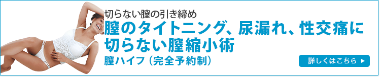 切らない膣の引き締め 膣のタイトニング、尿漏れ、性交痛に切らない膣縮小術 膣ハイフ(完全予約制)